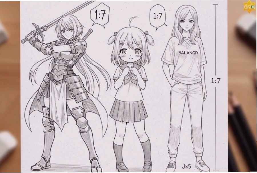 Minh họa tỷ lệ cơ thể khi vẽ dáng người anime nữ