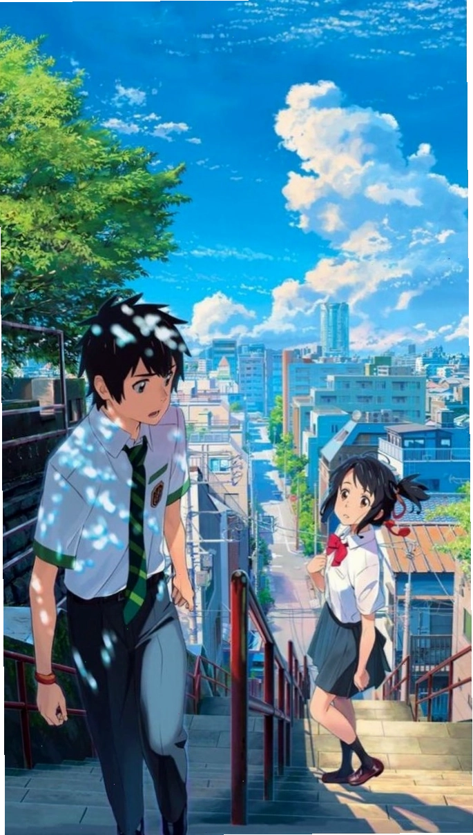Phong cảnh anime với khu rừng xanh mướt và thác nước hùng vĩ