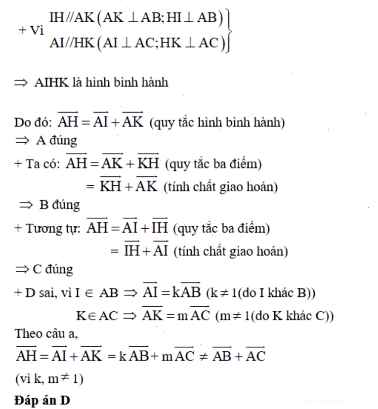Quy tắc trừ vecto hình bình hành