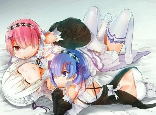 Rem và Ram trong Re:Zero, hai nhân vật anime nổi tiếng với trang phục maid đặc trưng.