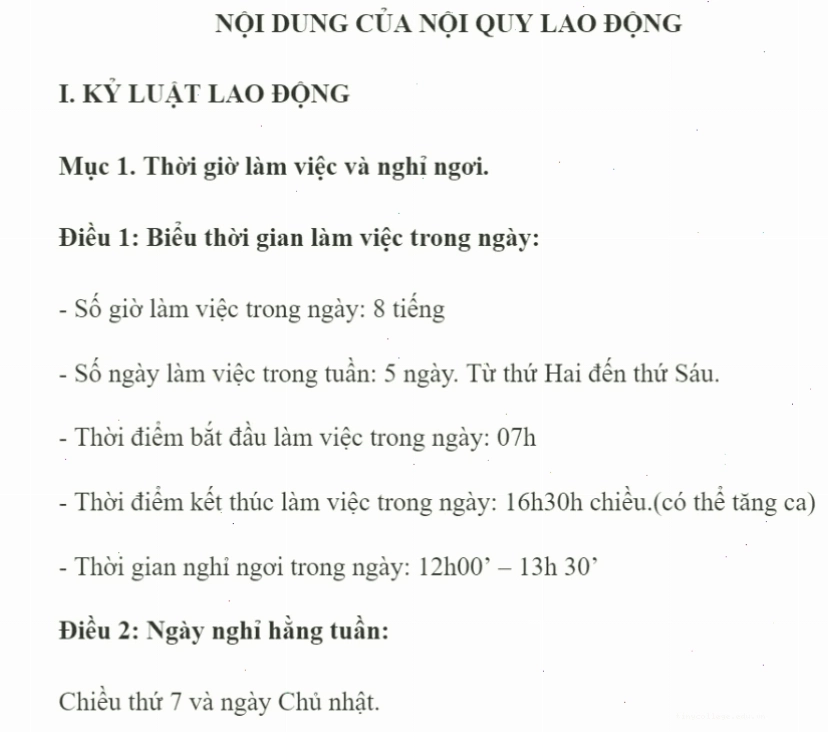 Tải về file word mẫu nội quy công ty chuẩn chỉnh