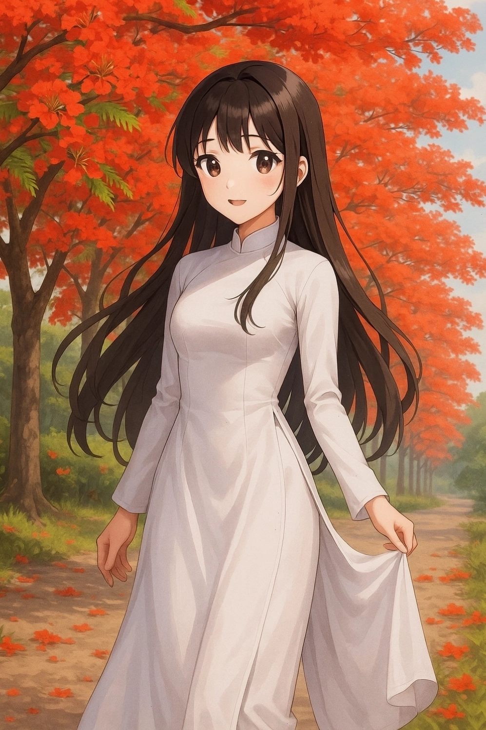 Thiếu nữ Việt Nam trong tà áo dài theo phong cách anime
