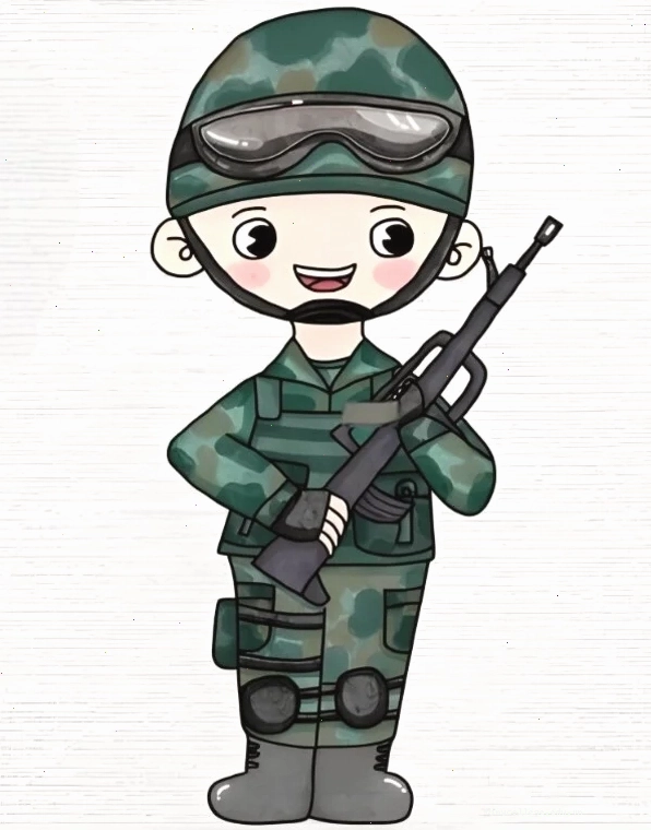 Tranh vẽ chú bộ đội chibi với nụ cười thân thiện