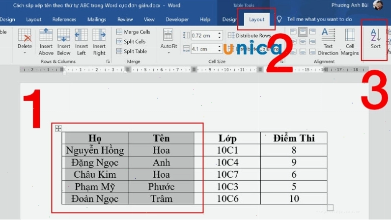 Vào mục Sort để bắt đầu quá trình sắp xếp