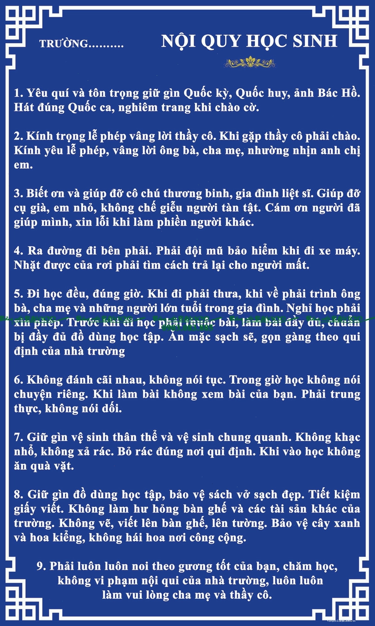 Vị trí đặt bảng nội quy lớp học thu hút sự chú ý