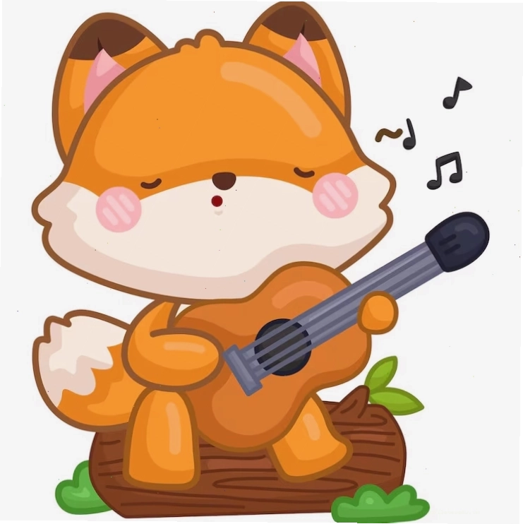 Chú cáo dễ thương đang say sưa chơi đàn guitar