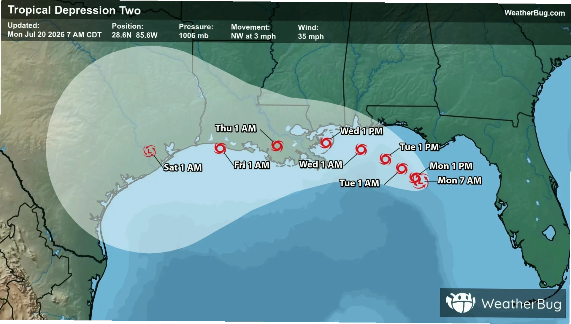 Tropical Depression Two Forecast Track map