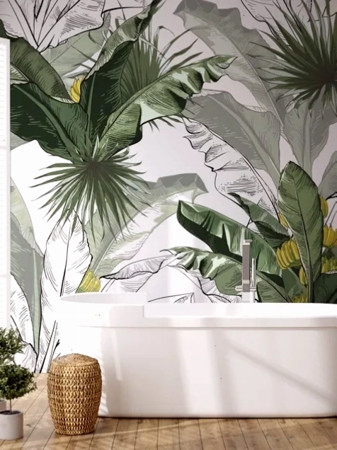Charcoal banana leaf wallpaper mural