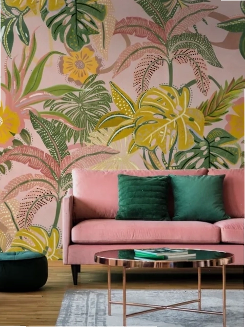 Watercolor colorful summer tropical leaf wallpaper mural